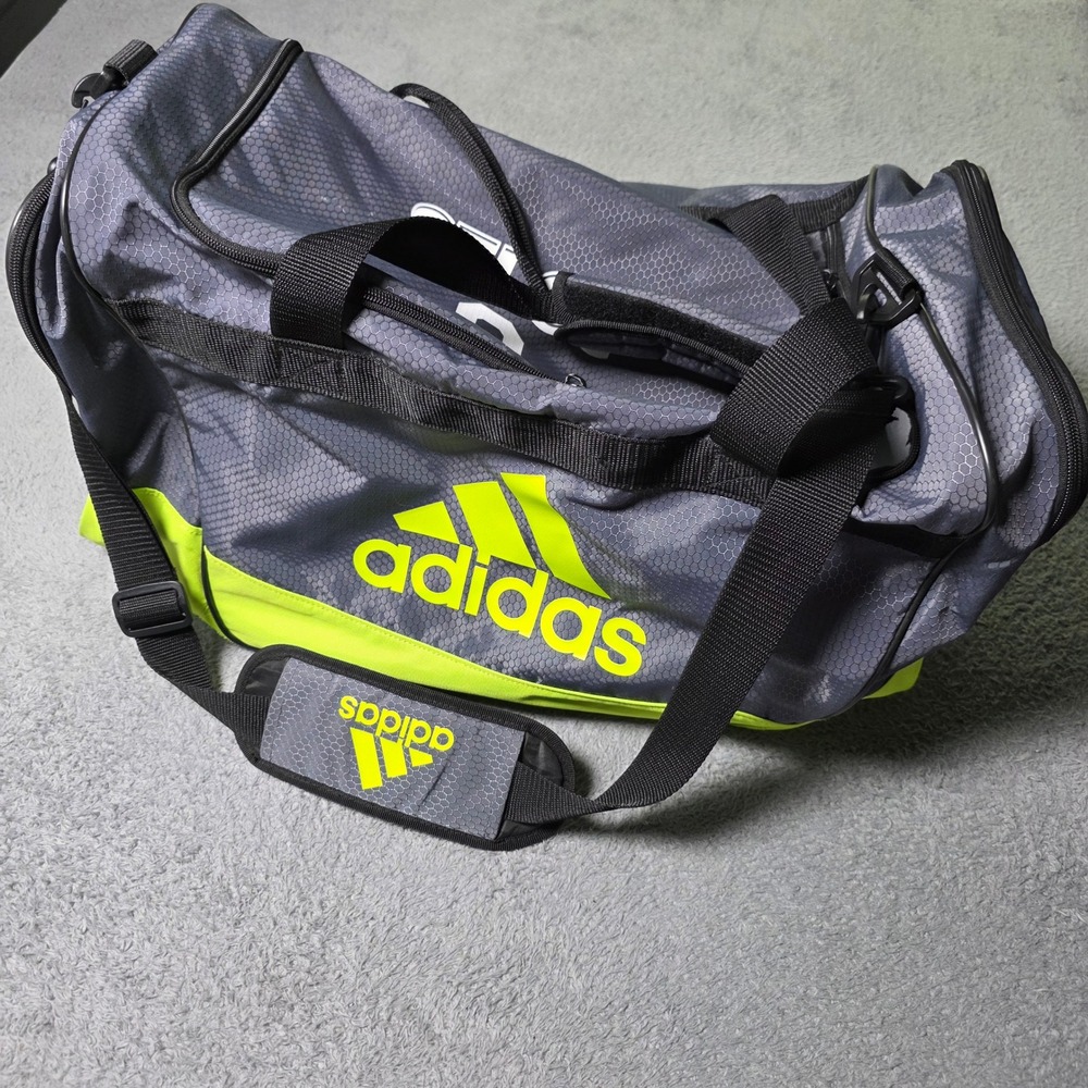 Adidas Unisex Large Duffel Bag Grey Neon Green STLCC 9 Honeycomb Ripstop Gym Bag